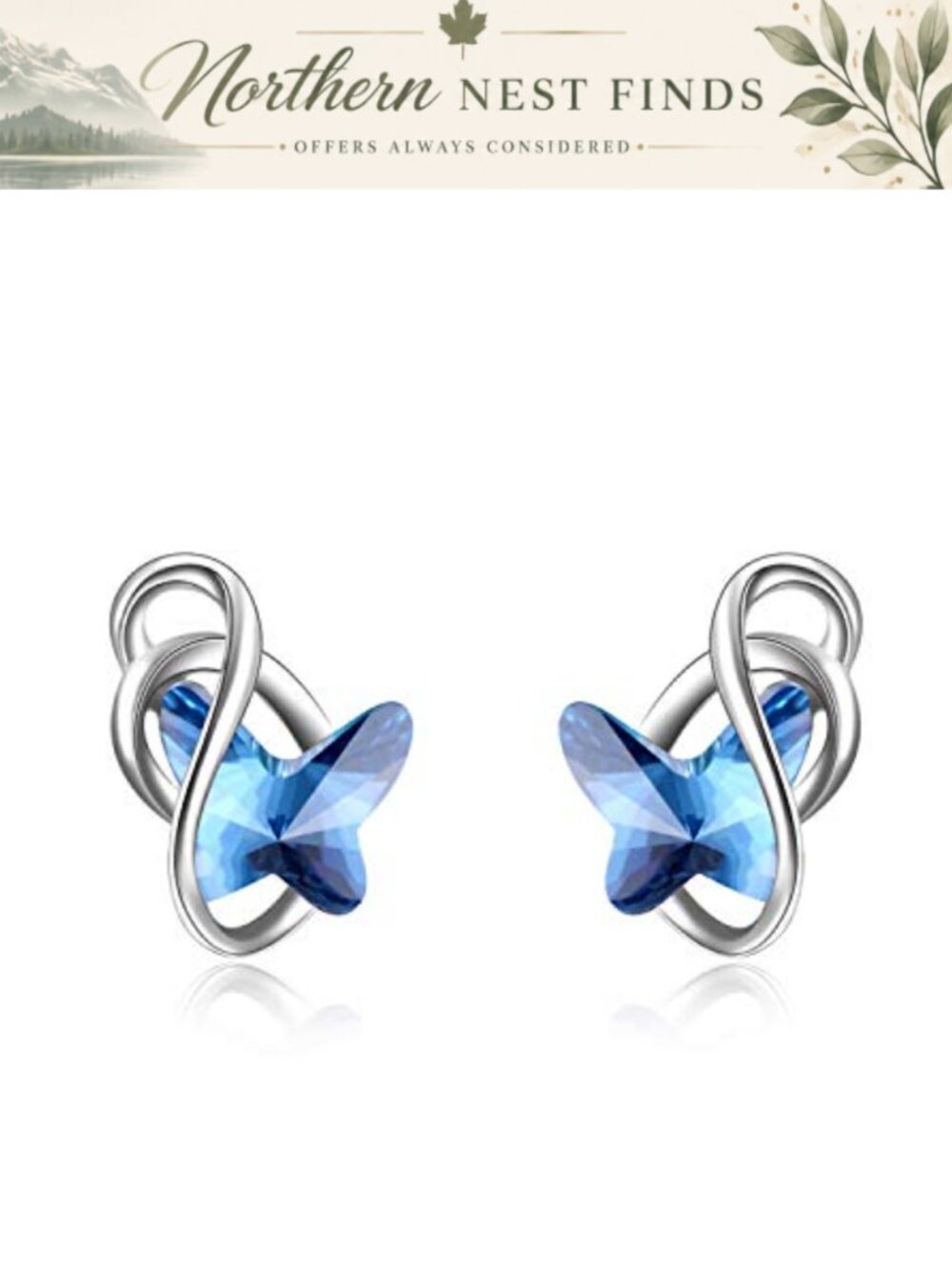 Sterling Silver Butterfly Stud Earrings with Austrian Crystals Hypoallergenic